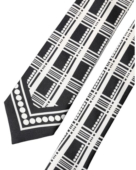 Dolce & Gabbana Black White Abstract Silk Adjustable Men Tied Necktie Tie for men