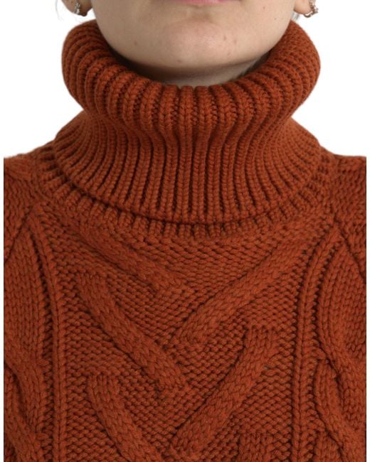 Dolce & Gabbana Red Wool Knit Turtleneck Pullover Sweater