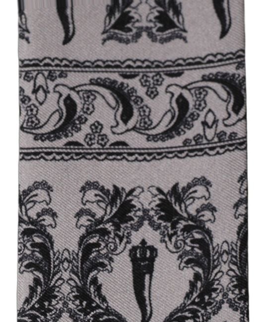 Dolce & Gabbana Black Baroque Silk Fringed Skinny Foulard Scarf for men