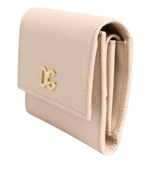 Dolce & Gabbana Natural Light Pink Calf Leather Dg Logo French Flap Wallet