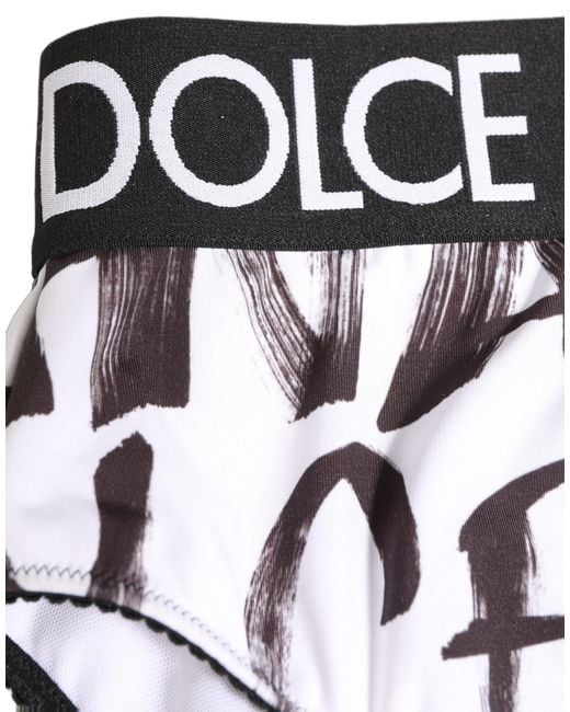 Dolce & Gabbana White Graphic Logo High Brief Underwear Elastane Polyester Clothing