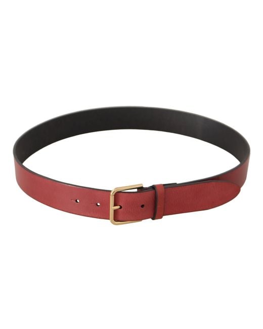 Dolce & Gabbana Red Elegant Leather Belt With Engraved Buckle