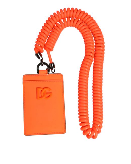 Dolce & Gabbana Orange Leather Logo Embossed Lanyard Card Holder Wallet for men