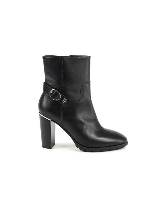 Tommy Hilfiger Black Ankle Boots Buckle Accent
