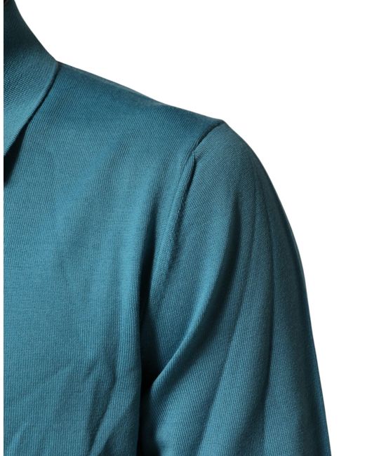 Dolce & Gabbana Blue Teal Wool Collared Polo Pullover Sweater for men