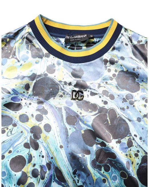 Dolce & Gabbana Blue Marbled Print Pullover Sweater for men