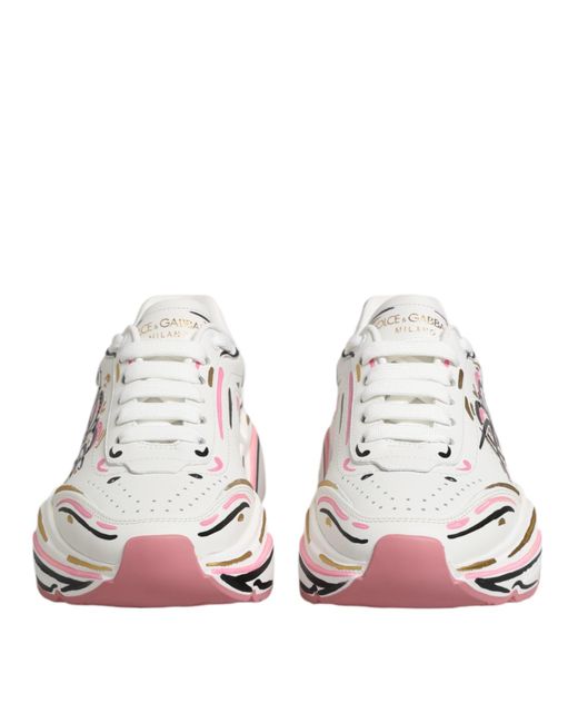 Dolce & Gabbana White Multicolor Hand Painted Daymaster Sneaker Shoes