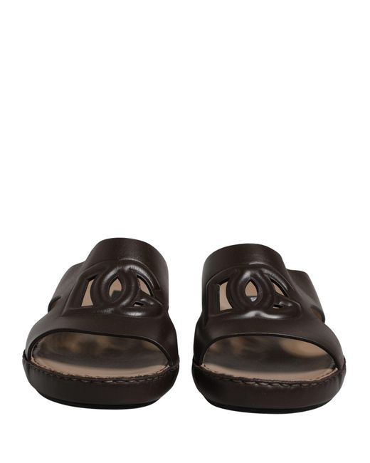 Dolce & Gabbana Black Brown Leather Cutout Dg Logo Sandals Shoes for men