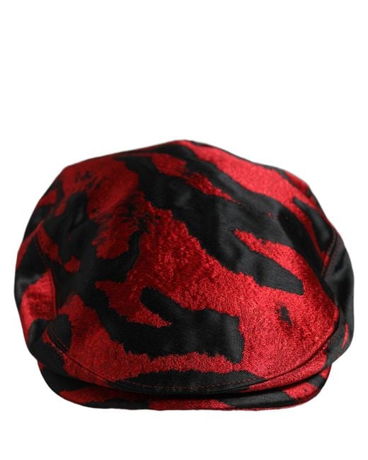 Dolce & Gabbana Men Red Black Stripe Cotton Newsboy Capello Hat for men