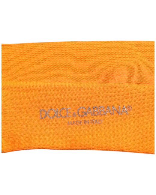Dolce & Gabbana Orange Cotton Logo Over The Calf Socks for men