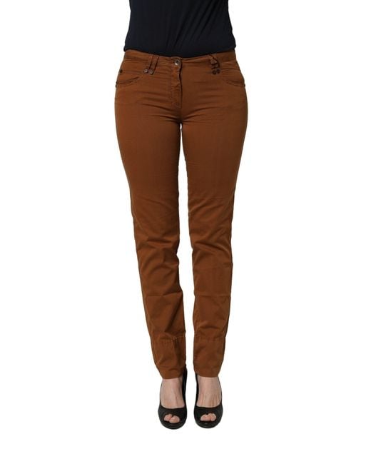 Plein Sud Brown Cotton Mid Waist Skinny Chino Pants