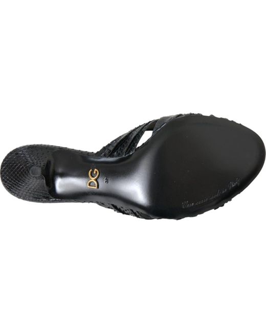 Dolce & Gabbana Black Python Leather Heels Slides Shoes