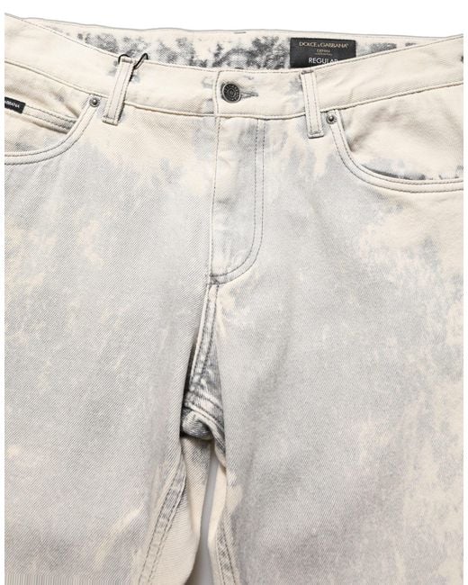 Dolce & Gabbana Gray Beige Tie Dye Cotton Straight Men Denim Jeans for men