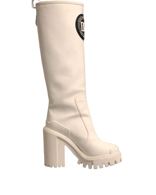 Dolce & Gabbana White Dg Logo Hi Trekking Plateau Biker Boots Shoes
