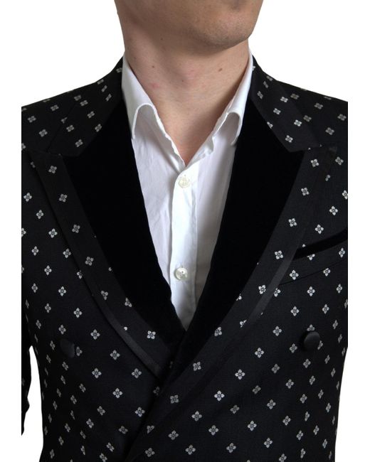 Dolce & Gabbana Black Slim Fit Double Breasted Blazer for men
