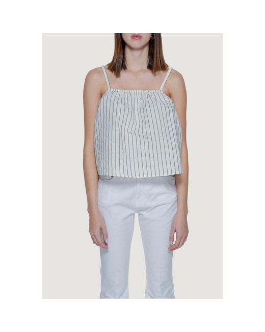 Vero Moda Blue Beige Organic Cotton Tank Tops