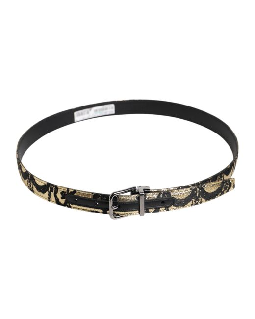 Dolce & Gabbana Black Brocade Fabric Belt With Leather for men