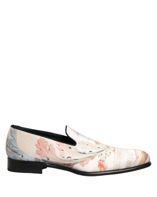 Dolce & Gabbana White Floral Vase Slip On Dress Loafers Shoes for men