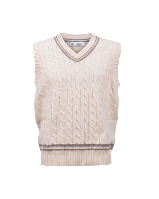 Brunello Cucinelli White Beige Cashmere Sweater for men