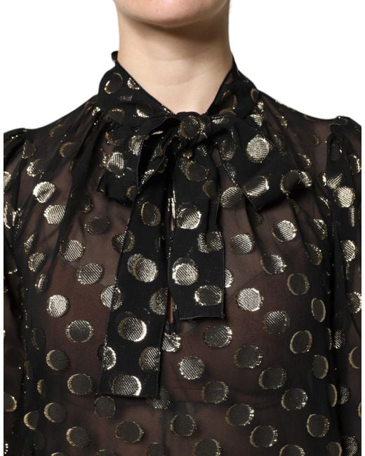 Dolce & Gabbana Black Sheer Tied Neck Polka Dots Blouse Top for men