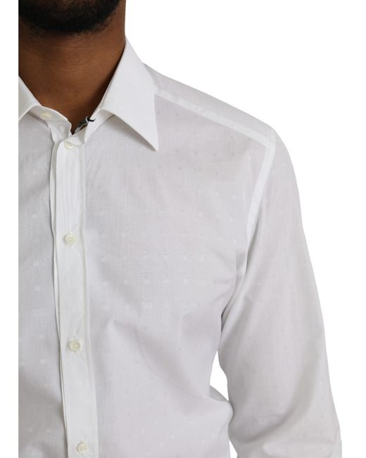 Dolce & Gabbana Gray White Logo Cotton Men Dress Gold Shirt for men