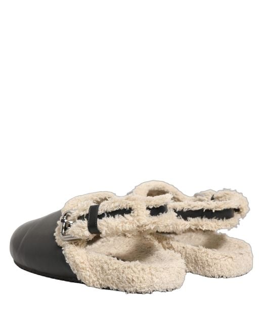 Dolce & Gabbana Multicolor Beige Black Fur Shearling Slides Sandals Shoes for men