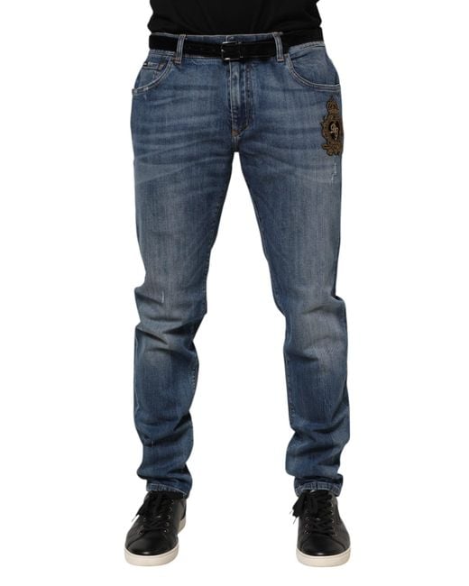 Dolce & Gabbana Blue Logo Embroidery Denim Jeans for men