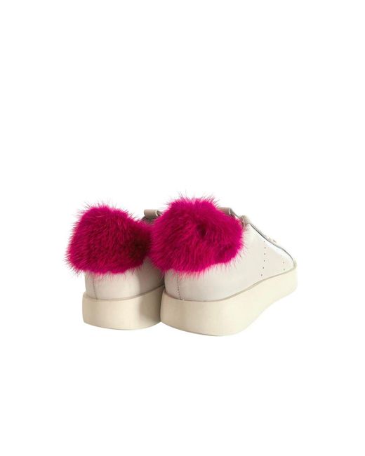 Santoni Pink White Leather Sneakers