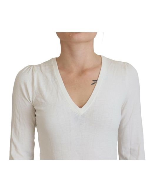 Patrizia Pepe White V-neck Long Sleeves Blouse Top