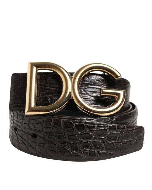 Dolce & Gabbana Black Crocodile Flank Nappa Leather Belt With Dg Logo for men