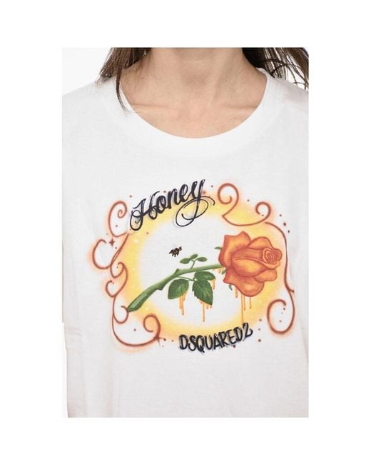 DSquared² White Printed Cotton Crew