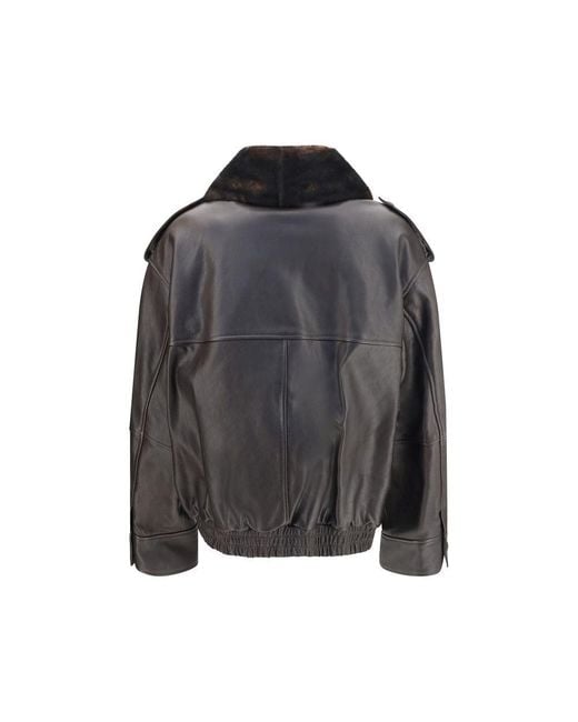 Loulou de Saison Black Brown Calf Leather Bos Taurus Bomber