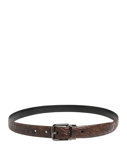 Dolce & Gabbana Gray Leather Tone Metal Buckle Belt Caiman for men