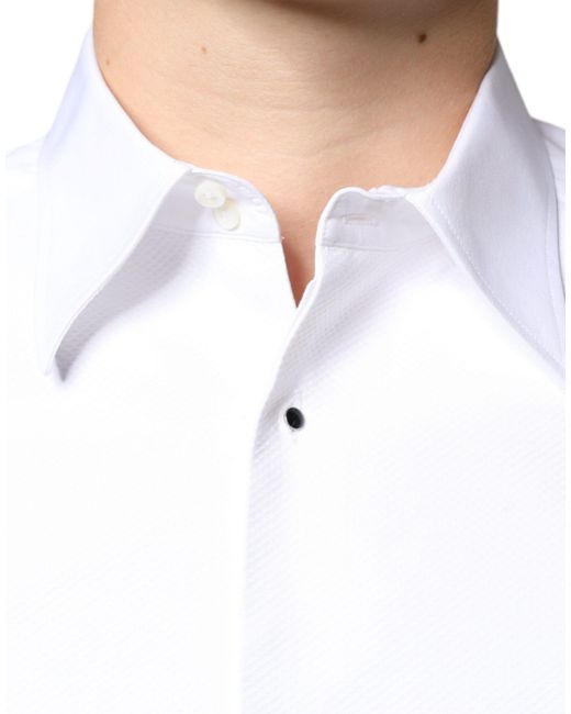 Dolce & Gabbana White Bib Cotton Poplin Formal Dress Shirt for men