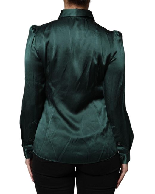 Dolce & Gabbana Green Silk Button Down Long Sleeves Blouse Top