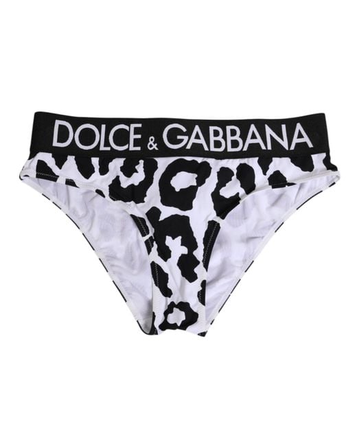 Dolce & Gabbana Black White Leopard Nylon High Waist Panty Underwear