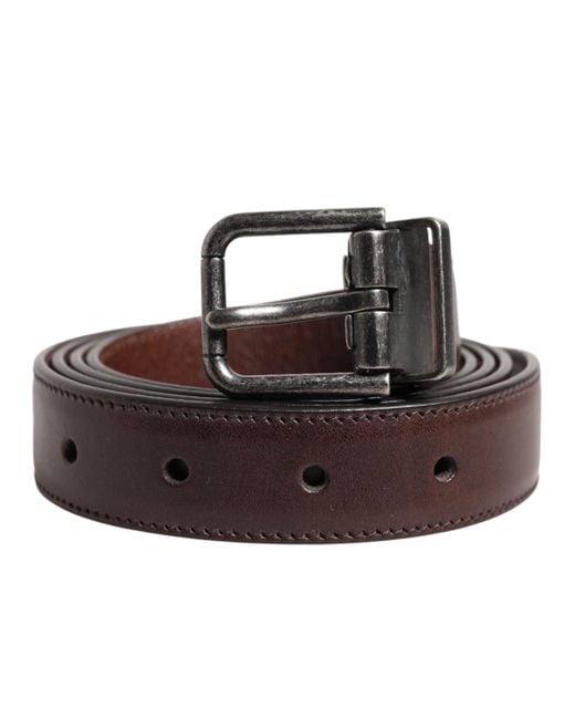 Dolce & Gabbana Brown Classic Calf Leather Metal Buckle Belt for men