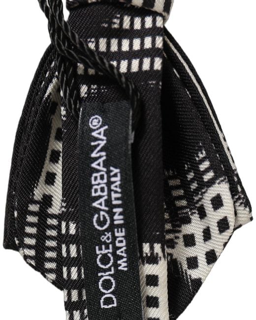 Dolce & Gabbana Black White Checkered Adjustable Neck Papillon Bow Tie for men