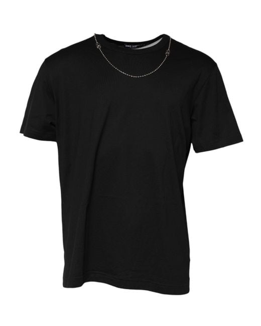 Dolce & Gabbana Black Chain Necklace Cotton Crewneck T for men