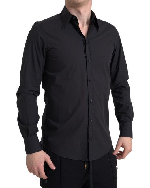 Dolce & Gabbana Black Cottonlong Sleeves Martini Shirt for men