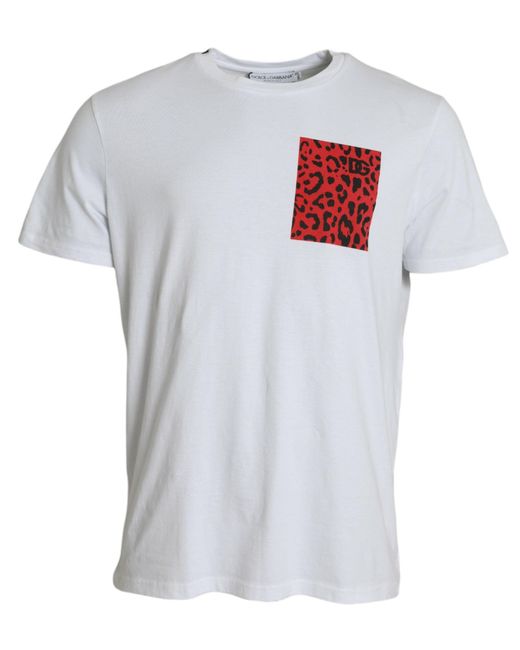 Dolce & Gabbana White Leopard Cotton Crew Neck T-Shirt for men