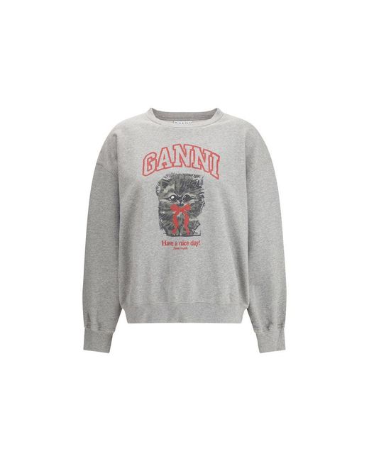 Ganni Gray Cotton Sweatshirt
