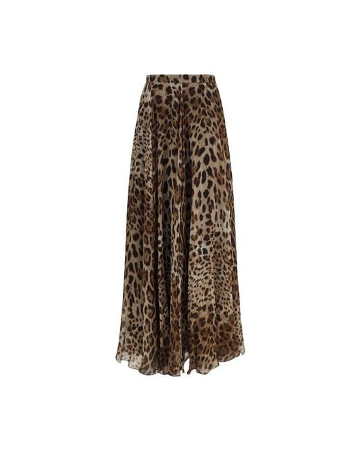 Dolce & Gabbana Brown Beige Silk Long Skirt