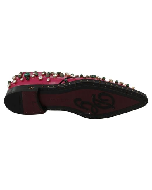 Dolce & Gabbana Black Leather Crystals Dress Broque Shoe Pink La7218