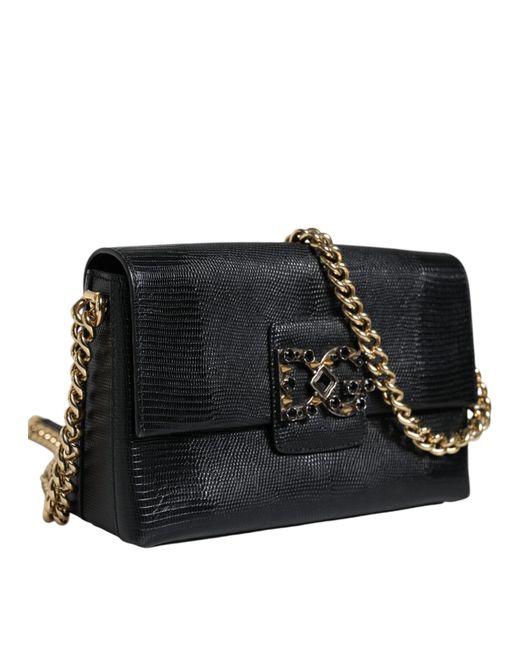 Dolce & Gabbana Black Leather Dg Millennials Crystal Crossbody Bag