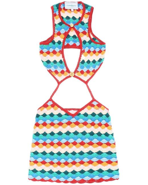 Casablancabrand Blue 'rainbow Shell' Mini Crochet Dress
