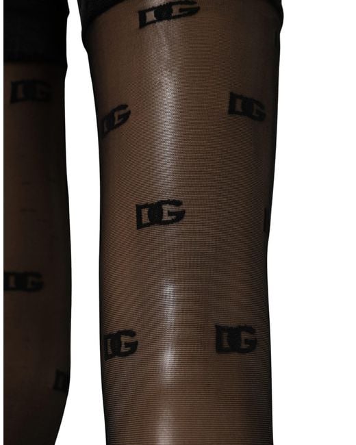Dolce & Gabbana Black Sheer Logo Monogram Tights Stockings Socks