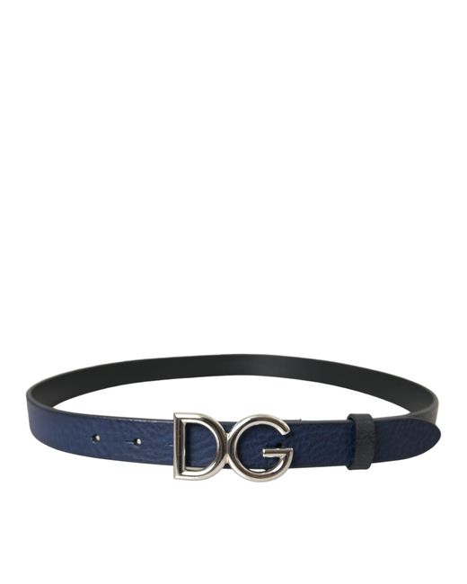 Dolce & Gabbana Blue Leather Metal Logo Buckle Belt for men