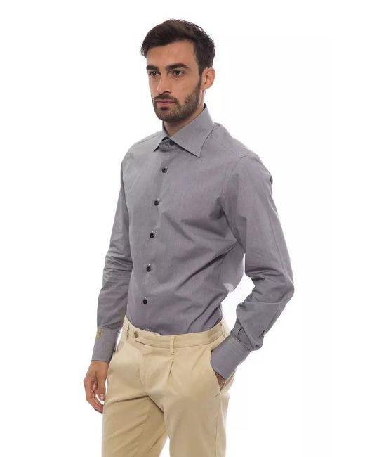 Billionaire Italian Couture Gray Elegant Monogrammed Cotton Shirt for men