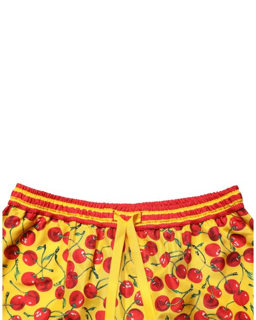 Dolce & Gabbana Orange Yellow Red Cherry Print Silk Bermuda Shorts for men